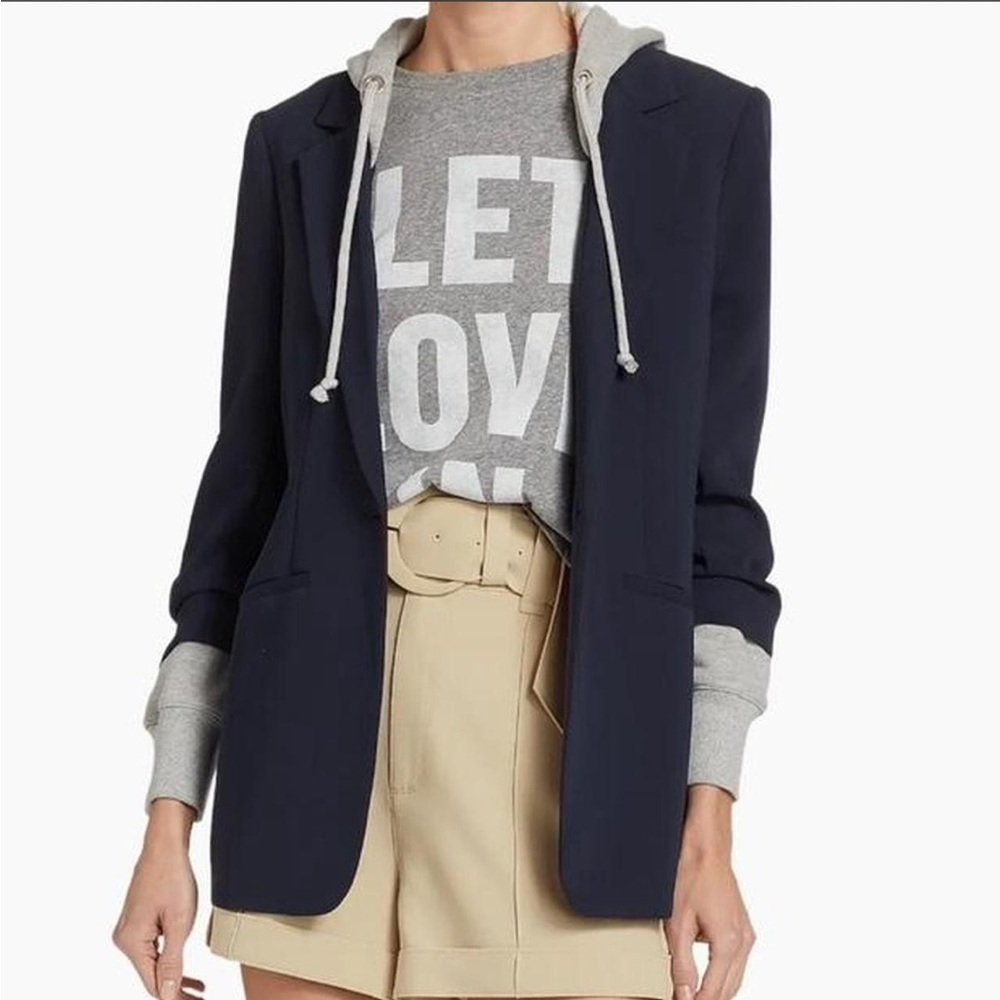 Cinq A Sept Hooded Khloe Blazer Jacket In Navy Blue Heather Gray